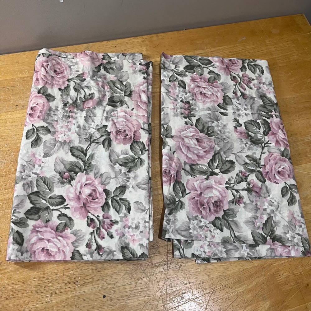 Vtg Springs Pink Floral Cabbage Rose Valance Set 2pc 84x15 Cottagecore USA Made